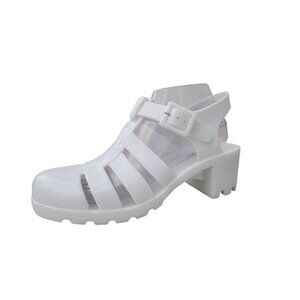DOLLY MIX White Jelly Platform Strappy Sandals Chunky Heel Women's Sz 8.5